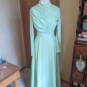 Vintage 70s Mint Green Polyester Maxi Dress